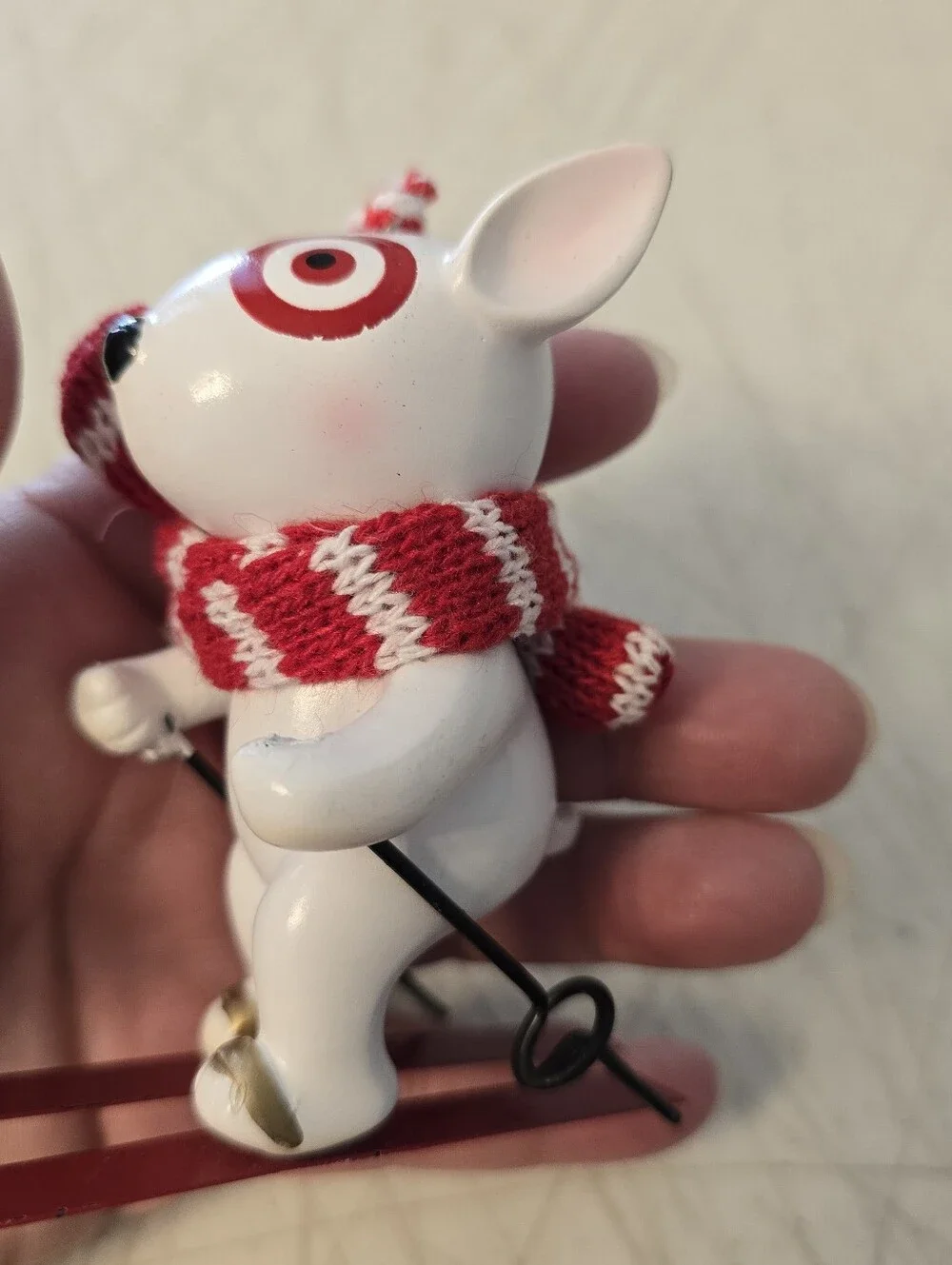 TARGET Bullseye Dog Skiing Resin Holiday CHRISTMAS ORNAMENT 3.5